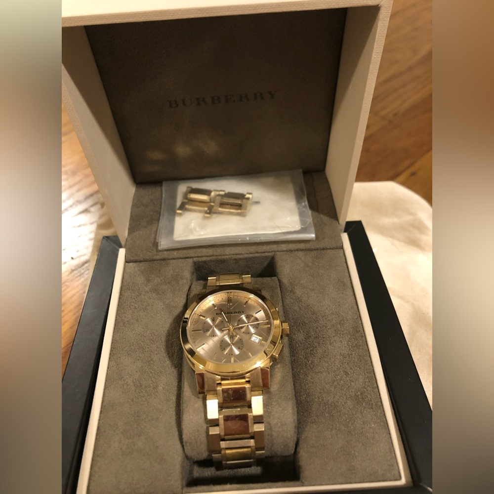 Womens 38mm Swiss Made Chronograph Watch Gold Dial Stainless Steel